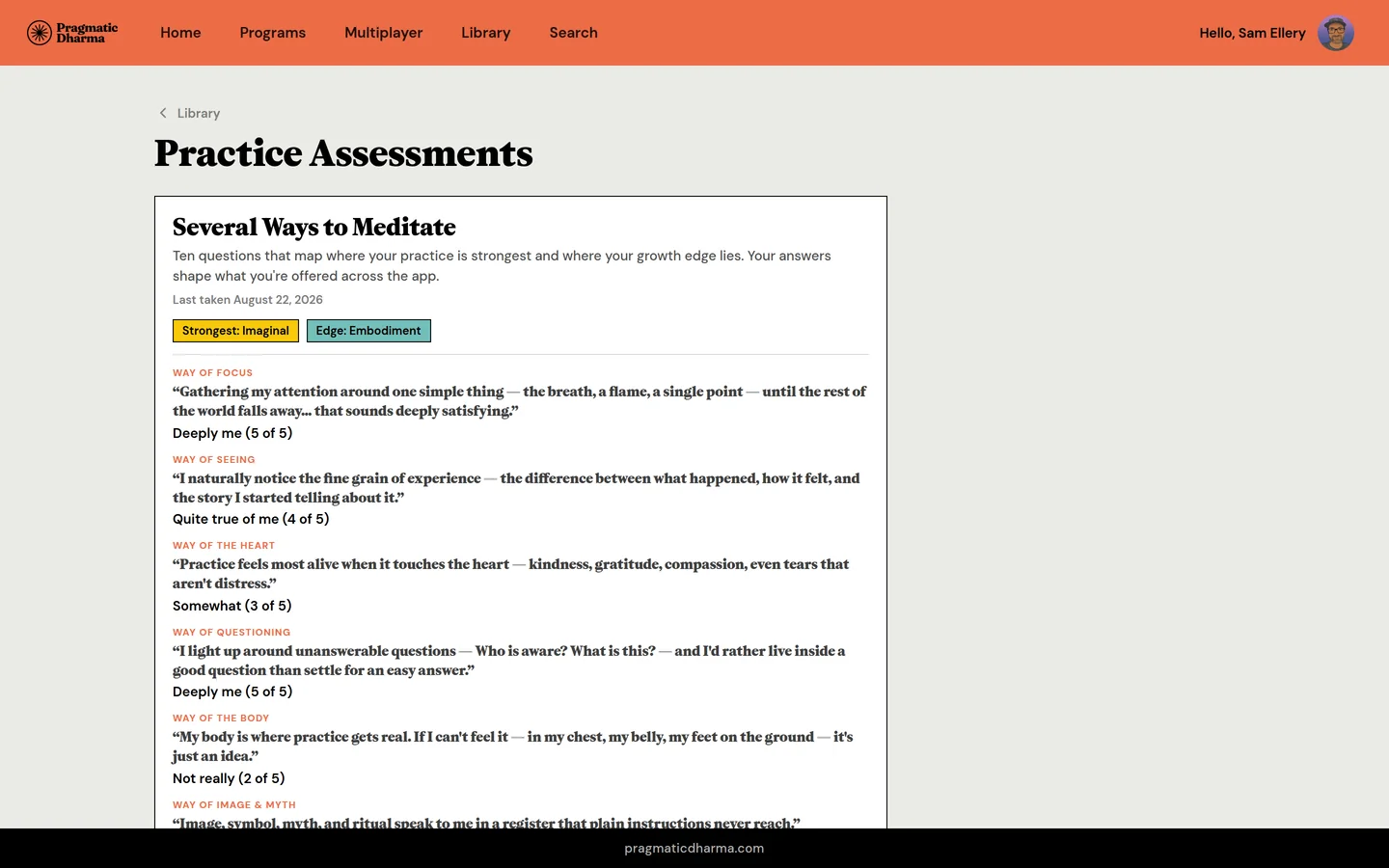 A completed practice assessment showing the strongest way and the growth edge